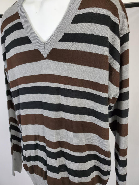 ARCADIA V-NECK STRIPED SWEATER (GRAY,BROWN, BLACK)/NEW