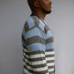 ARCADIA STRIPED BUTTON-DOWN SWEATER (BLUE,WHITE & GRAY)/ NEW