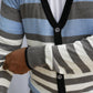 ARCADIA STRIPED BUTTON-DOWN SWEATER (BLUE,WHITE & GRAY)/ NEW