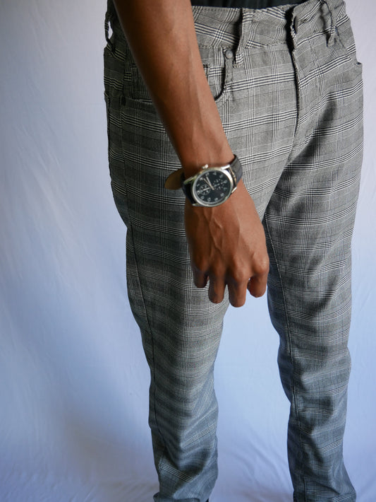 FRIED-DENIM CHECKERED PANTS. (GRAY)/NEW