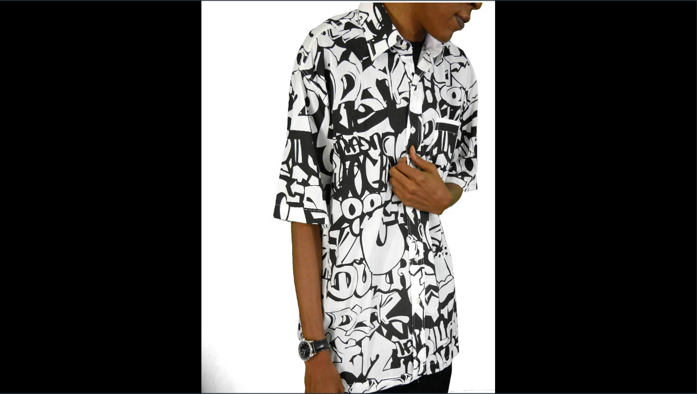 TOOL JEANS: PATTERNED SHORT SLEEVED SHIRT (BLACK & WHITE) NEW