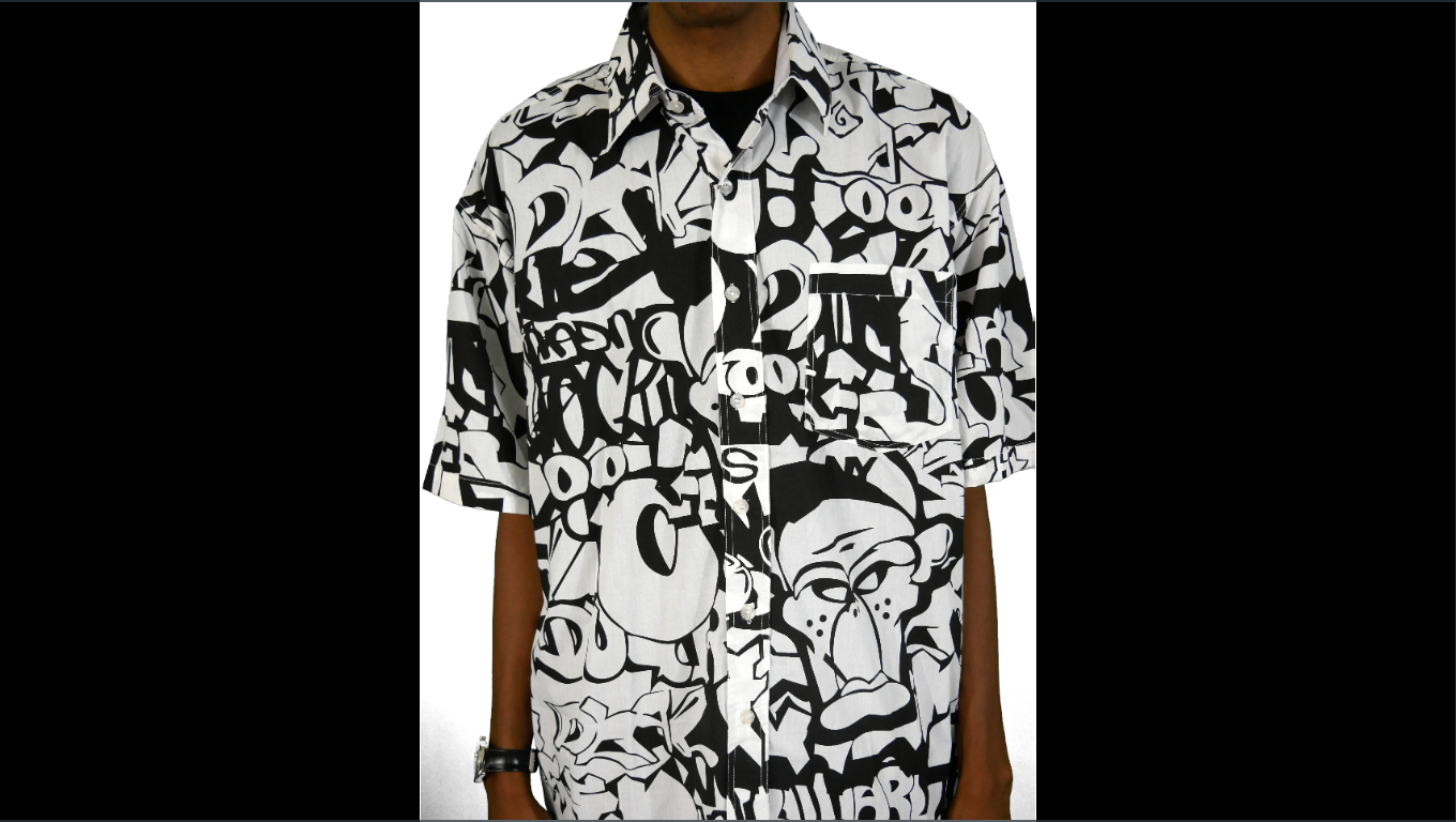 TOOL JEANS: PATTERNED SHORT SLEEVED SHIRT (BLACK & WHITE) NEW